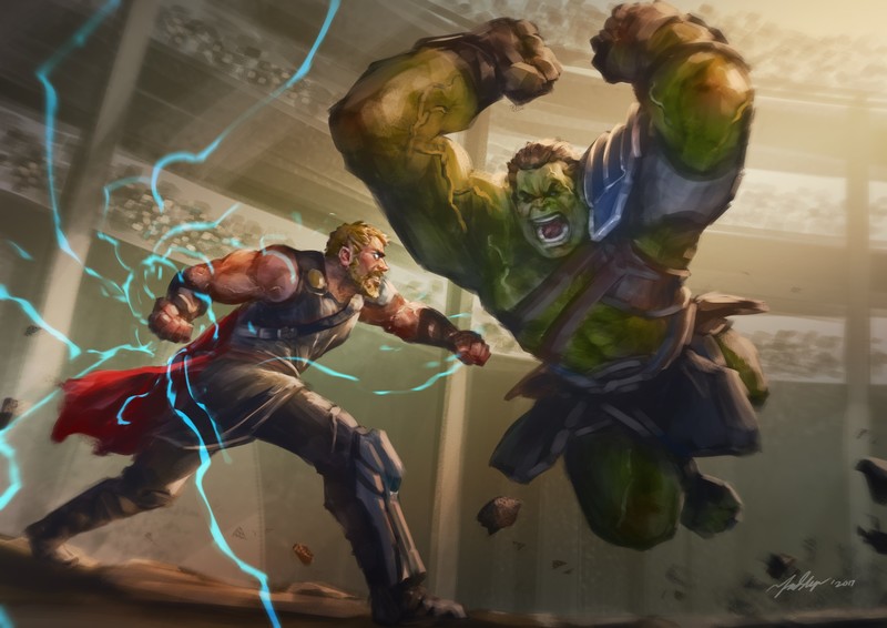 thor, hulk, artwork, hd, 4k, deviantart, superheroes, digital art, artist