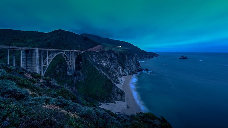 rocks, sea, coast, beach, dusk, 4k