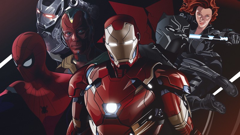 iron man, spiderman, war machine, black widow, vision, hd, 4k, artist, artwork, behance, digital art, superheroes
