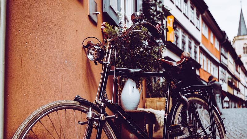 bicycle, retro, vintage, building, city, 4k