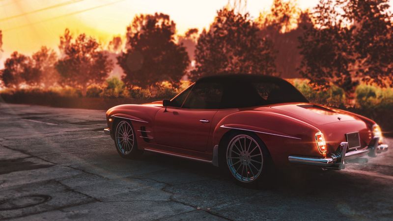car, red, retro, side view, 4k