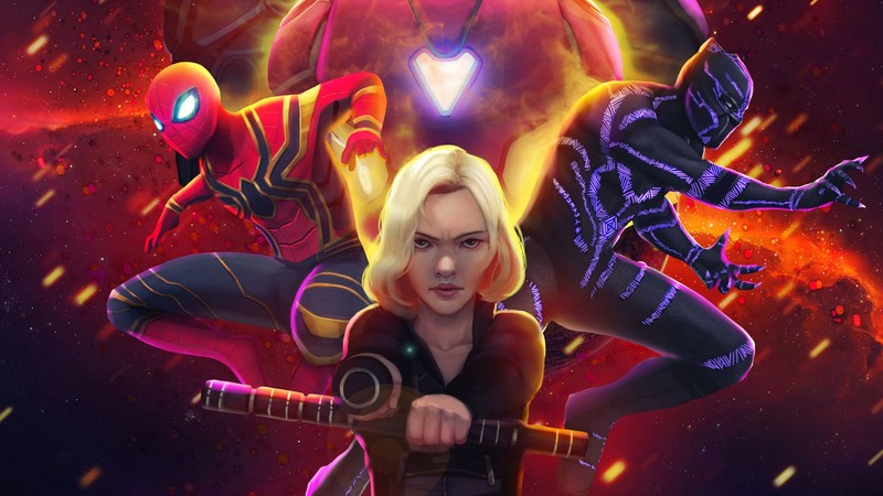 spiderman, black widow, black panther, avengers infinity war, artwork, artist, digital art, superheroes, hd, artstation