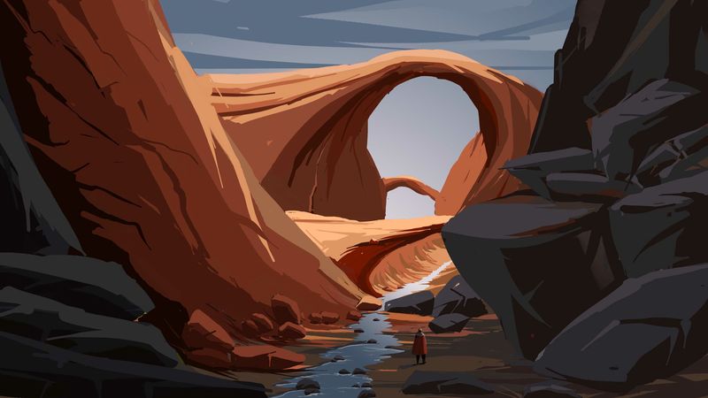 river, mountains, silhouette, art, landscape, 4k