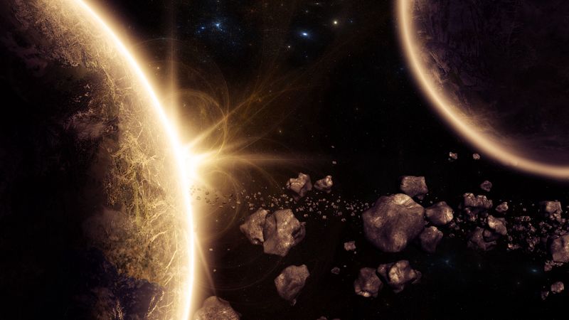 planet, asteroids, glow, space, 3d, 4k