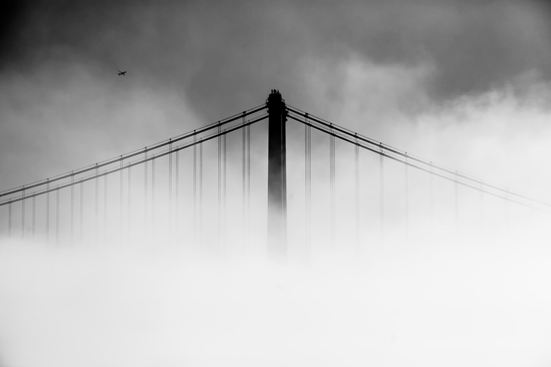 bay bridge, bridge, photography, hd, fog, 4k, monochrome, black and white, 5k