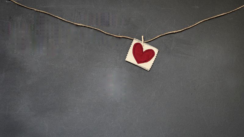 heart, red, napkin, rope, clothespin, 4k