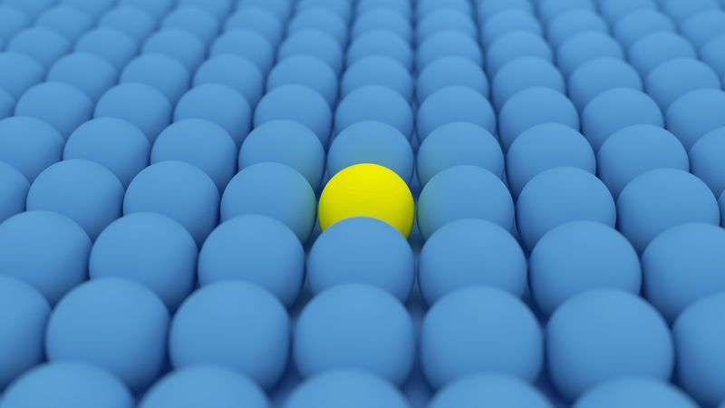 balls, spheres, 3d, yellow, blue, 4k