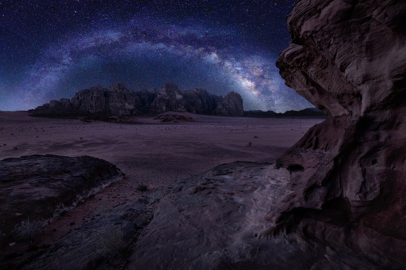 stars, landscape, night, nature, galaxy, hd, 4k, 5k, rocks