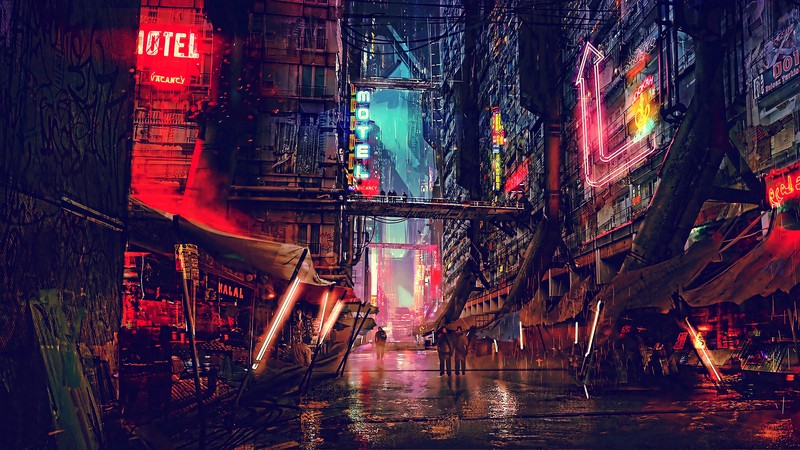 cyberpunk, future, city, artist, artwork, digital art, hd, 4k, science fiction, street, lights