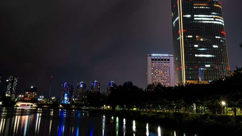 buildings, tower, skyscraper, night, city, 4k