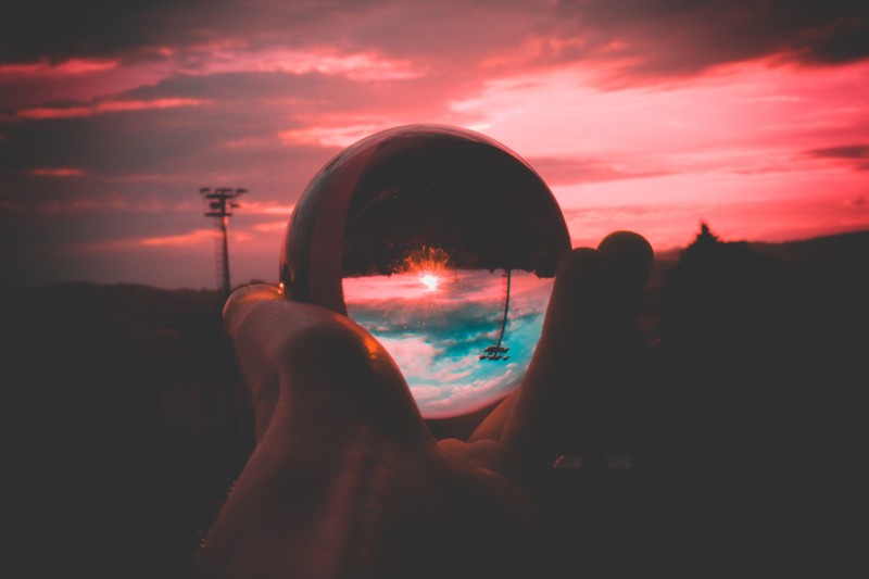 glass ball, glass, photography, hd, sunset, evening, 4k, 5k
