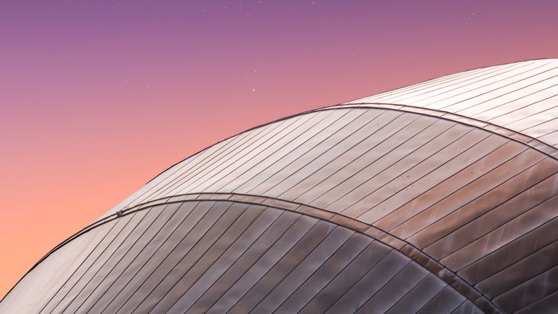 building, roof, architecture, night, starry sky, 4k