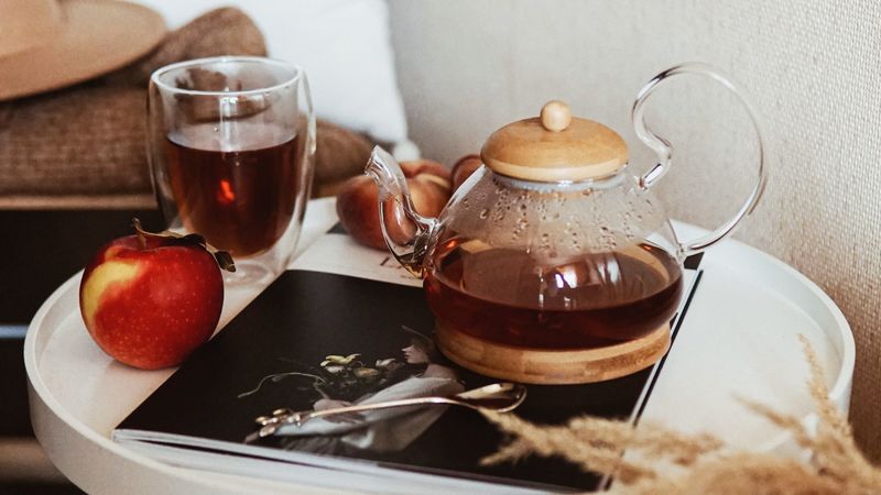 teapot, tea, apple, glass, drink, 4k