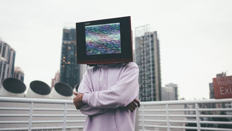 man, tv, interference, noise, 4k