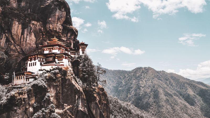 mountains, building, pagoda, temple, architecture, 4k