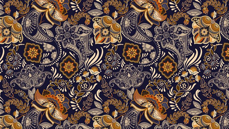 pattern, ornament, flowers, branches, leaves, 4k