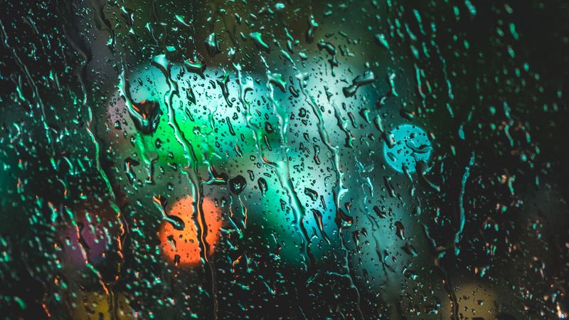 drops, wet, glass, rain, lights, bokeh, 4k