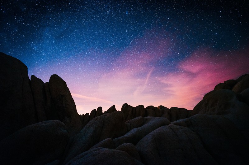 rocks, stars, night, sky, nature, hd, 4k