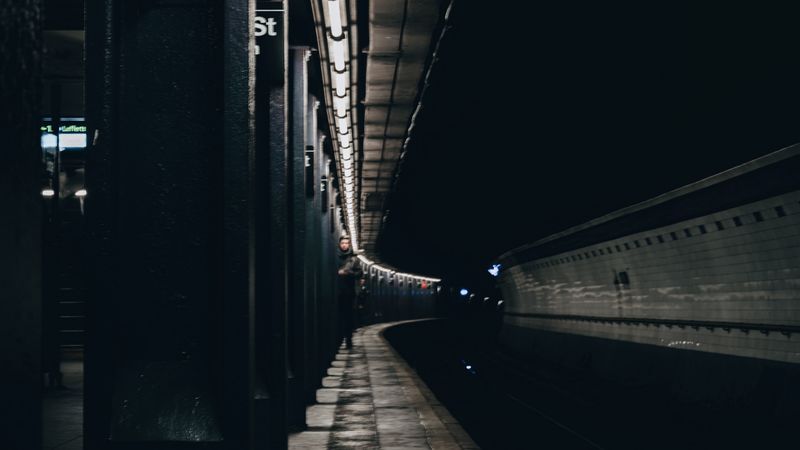 tunnel, metro, man, silhouette, dark, 4k