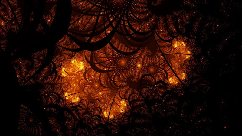 fractal, tangled, glow, pattern, dark, 4k
