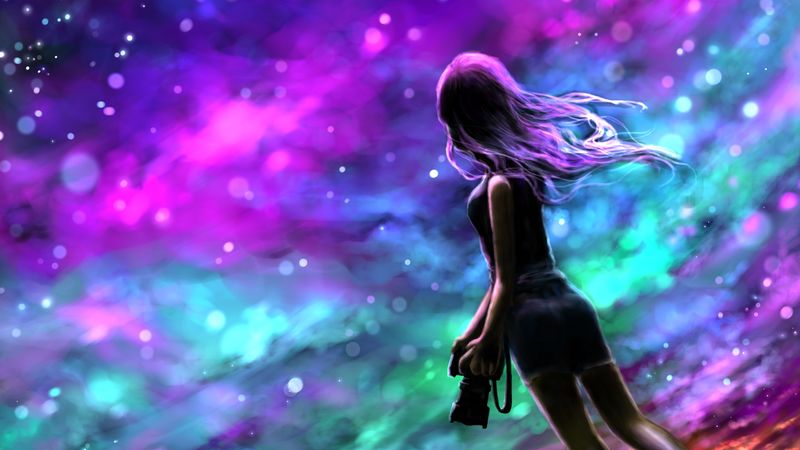 girl, night, art, photographer, starry sky, 4k