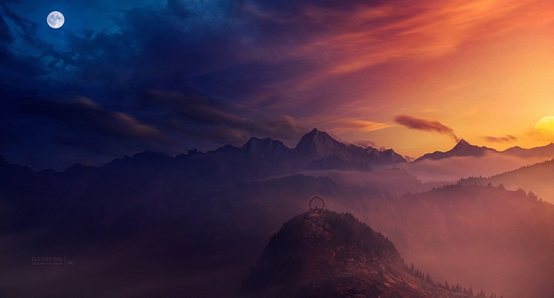 moon, landscape, fantasy, artist, artwork, digital art, hd, deviantart
