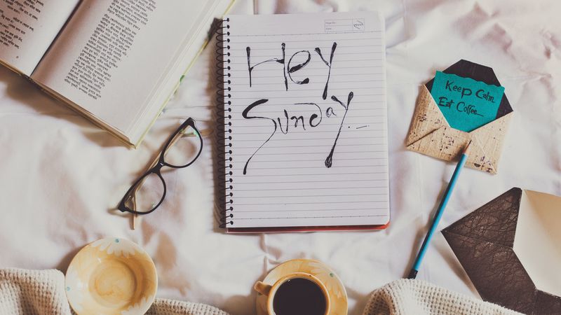 sunday, inscription, words, coffee, cup, weekend, 4k