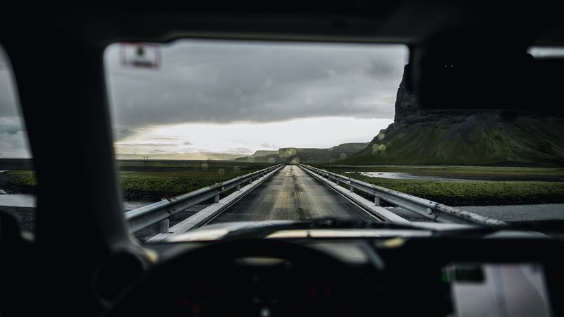 car, road, bridge, mountains, view, 4k