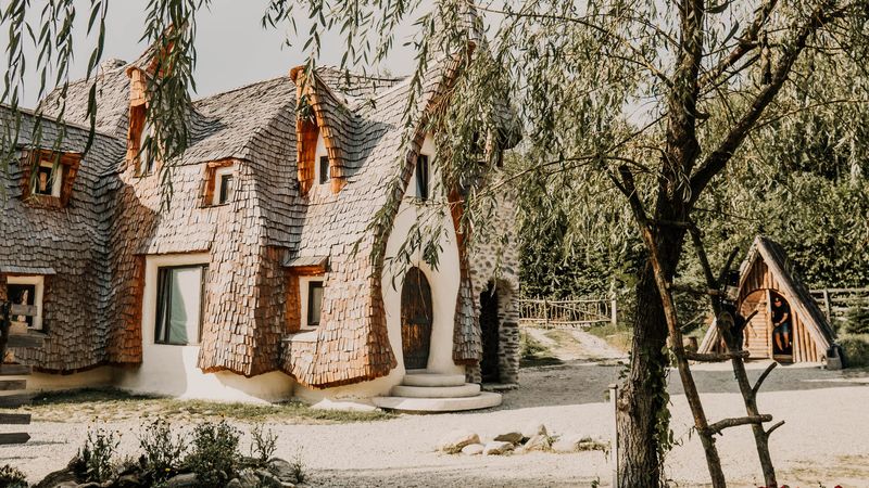 house, building, architecture, trees, willows, 4k