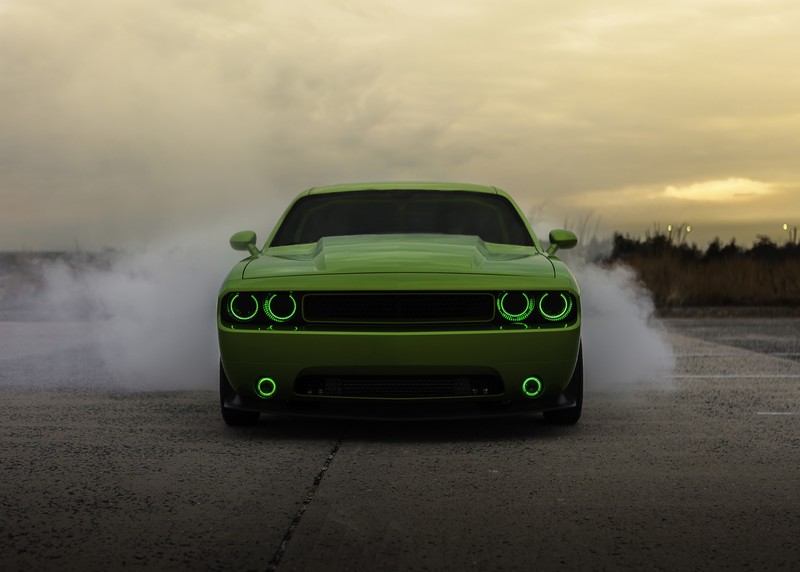 green, dodge challenger, cars, hd