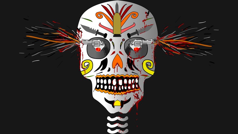 skull, gun, artist, artwork, digital art, hd, 4k, 5k, 8k