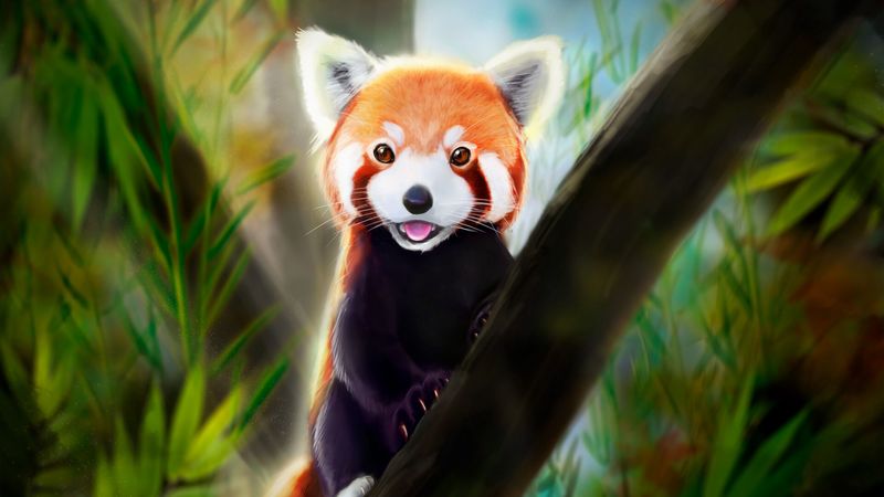 red panda, tongue protruding, art, animal, cute, 4k