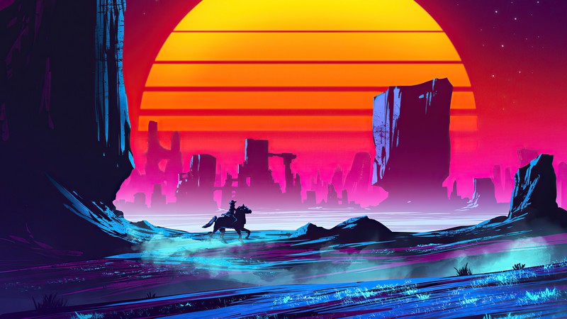 cyberpunk, artist, artwork, digital art, hd, 4k, horse
