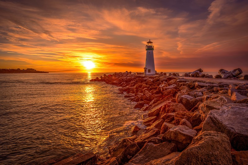 lighthouse, sunset, sunrise, nature, hd, 4k