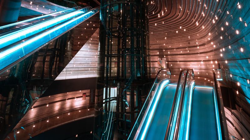 building, interior, architecture, backlight, elevator, 4k