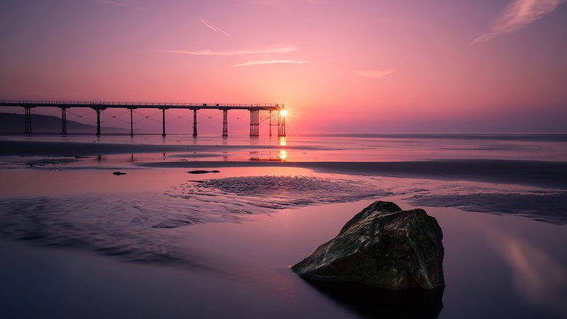 beach, sunset, nature, hd, 4k, pier