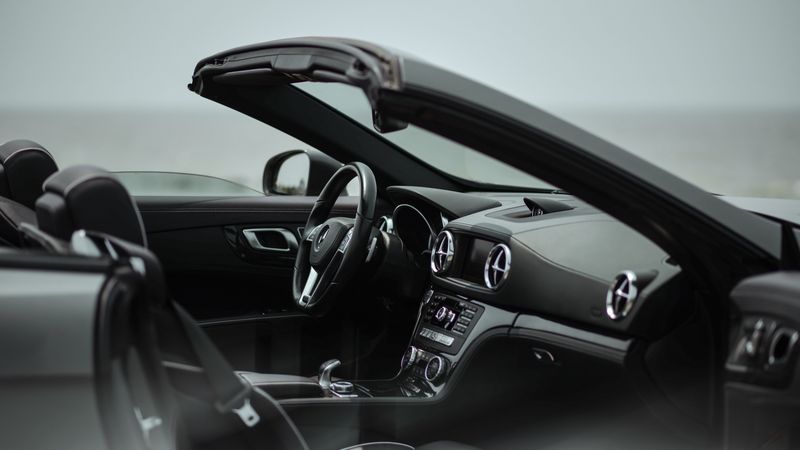 mercedes-benz sl 350 amg, mercedes-benz, car, convertible, black, interior, 4k