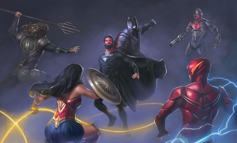 superman, batman, wonder woman, aquaman, flash, cyborg, superheroes, artwork, artist, hd, 4k