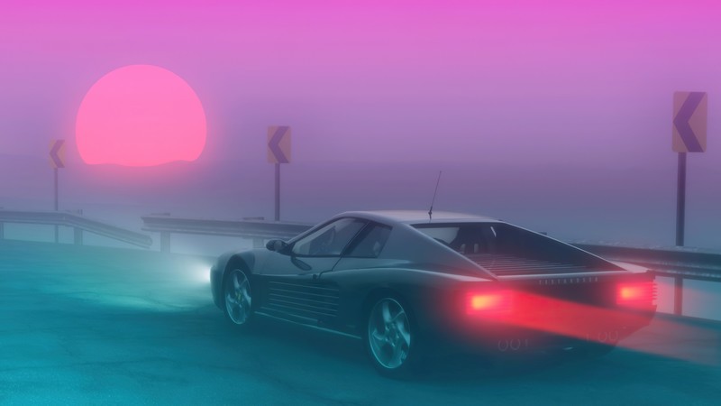 ferrari testarossa, ferrari, synthwave, artist, artwork, digital art, hd, 4k, cars