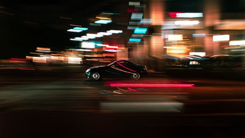 car, movement, speed, motion blur, lights, night, 4k