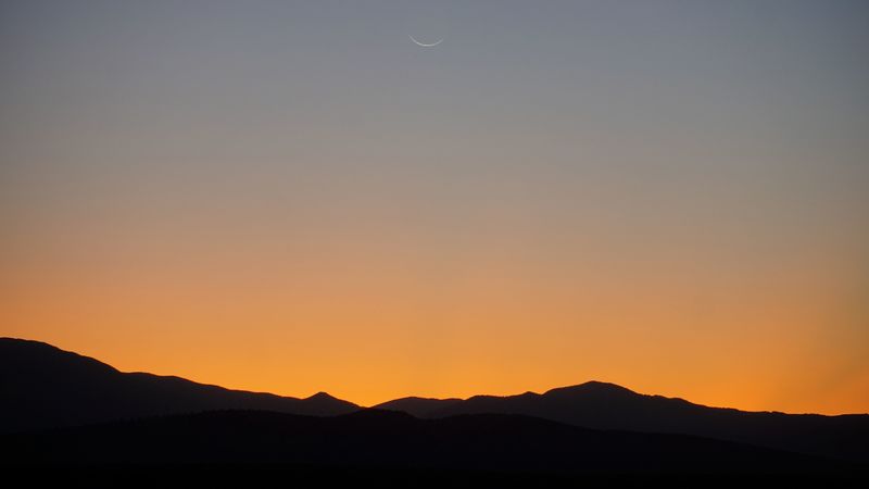 mountains, sunset, dusk, dark, moon, 4k
