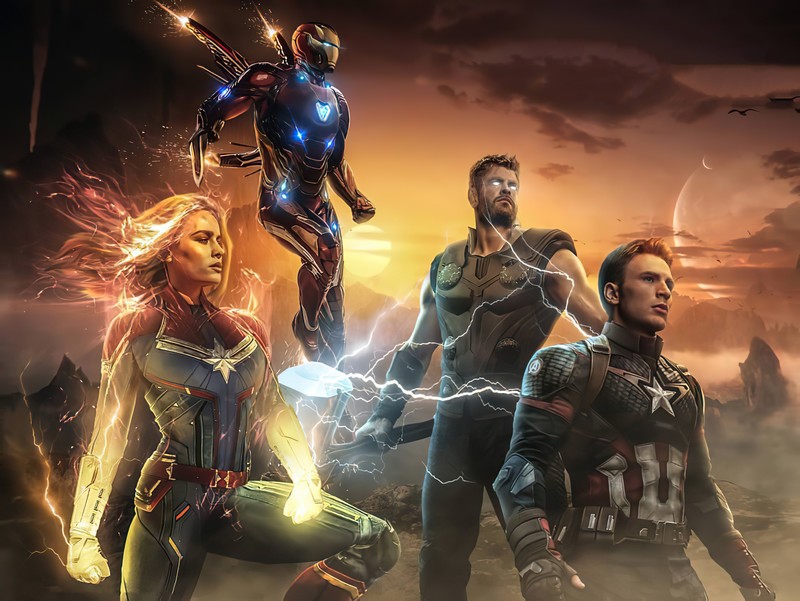 avengers endgame, thor, iron man, captain marvel, artwork, hd, 4k