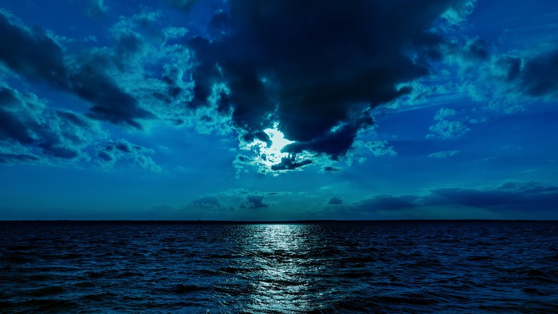 moon, night, nature, hd, 4k, sea, clouds