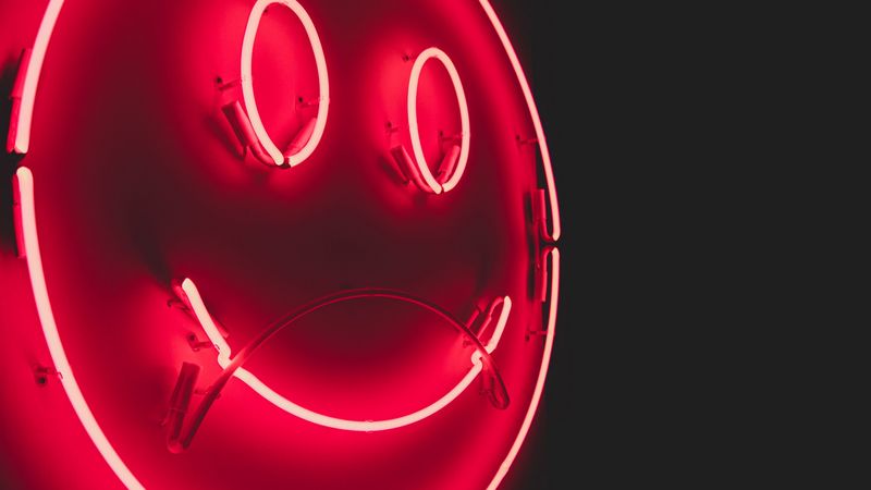 smile, smiley, neon, glow, red, 4k