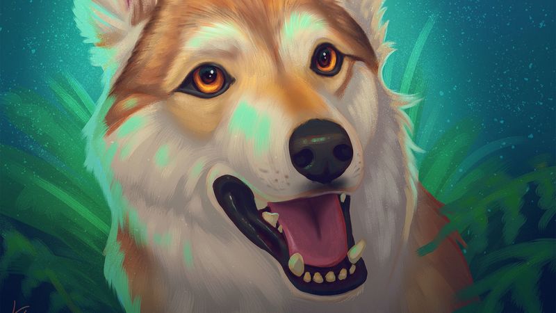 dog, glance, tongue protruding, art, 4k