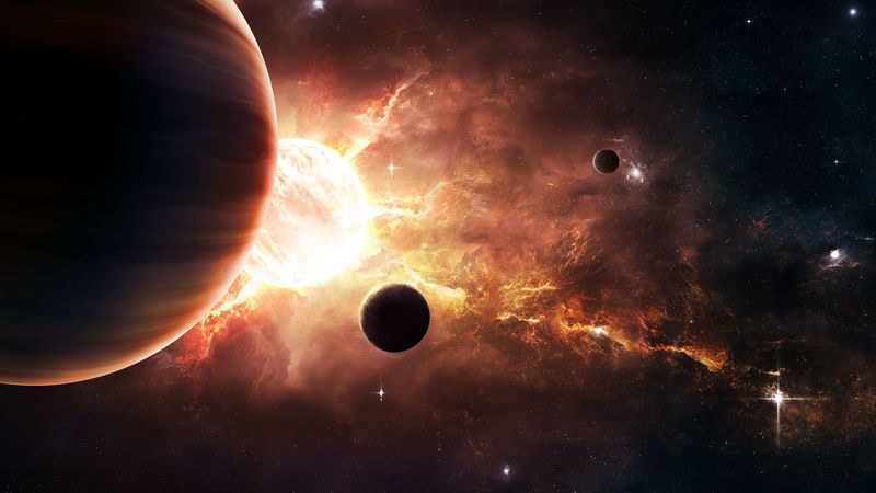 planets, stars, galaxy, glow, space, 4k