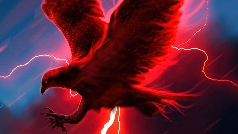 eagle, lightning, artist, artwork, digital art, hd, 4k