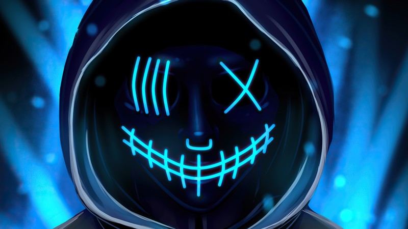 neon, mask, artist, artwork, digital art, hd, 4k, hoodie