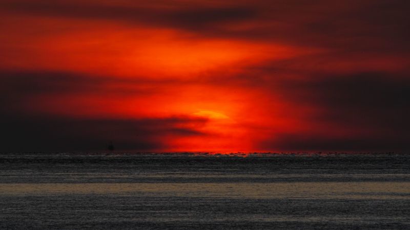 sunset, sea, horizon, dark, dusk, 4k