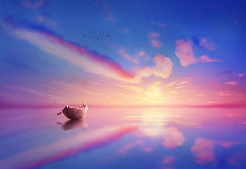 sunset, artist, artwork, digital art, hd, 4k, deviantart, boat